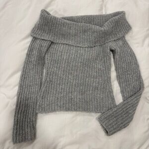Reformation Off-Shoulder Gray Ribbed Sweater